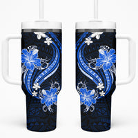 Blue Polynesian Pattern With Tropical Flowers Tumbler With Handle