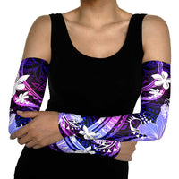 Galaxy Polynesian Pattern With Tropical Flowers Arm Sleeves - Polynesian Pride