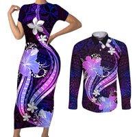 Galaxy Polynesian Pattern With Tropical Flowers Couples Matching Short Sleeve Bodycon Dress and Long Sleeve Button Shirt LT05 Galaxy - Polynesian Pride