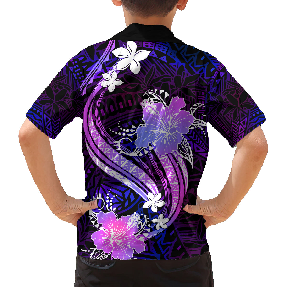 Galaxy Polynesian Pattern With Tropical Flowers Family Matching Summer Maxi Dress and Hawaiian Shirt LT05 - Polynesian Pride