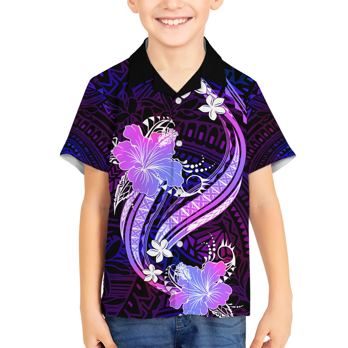 Galaxy Polynesian Pattern With Tropical Flowers Family Matching Tank Maxi Dress and Hawaiian Shirt LT05 Son's Shirt Galaxy - Polynesian Pride