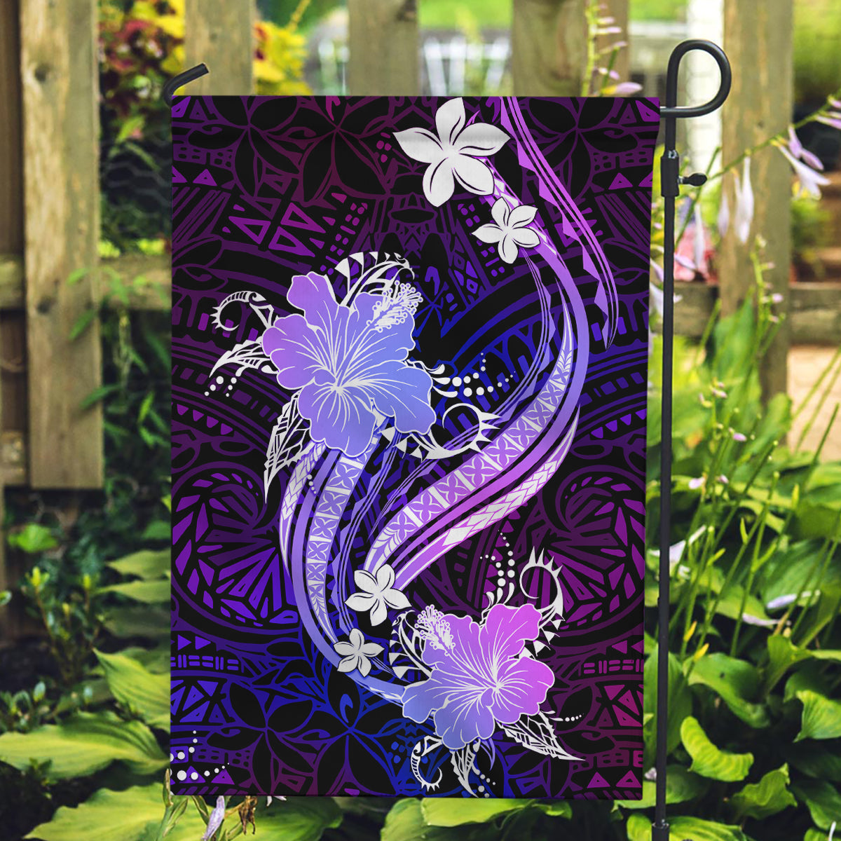 Galaxy Polynesian Pattern With Tropical Flowers Garden Flag LT05 Garden Flag Galaxy - Polynesian Pride