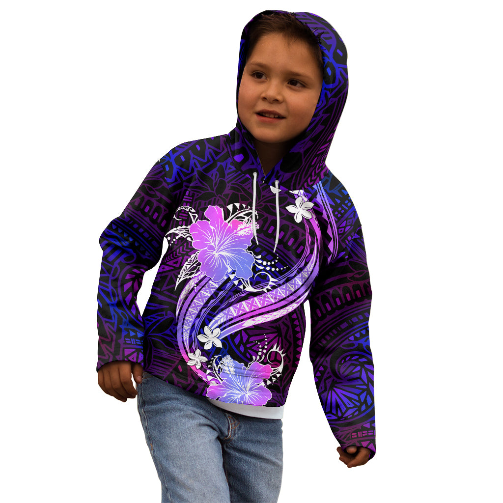 Galaxy Polynesian Pattern With Tropical Flowers Kid Hoodie LT05 - Polynesian Pride