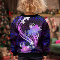 Galaxy Polynesian Pattern With Tropical Flowers Kid Ugly Christmas Sweater