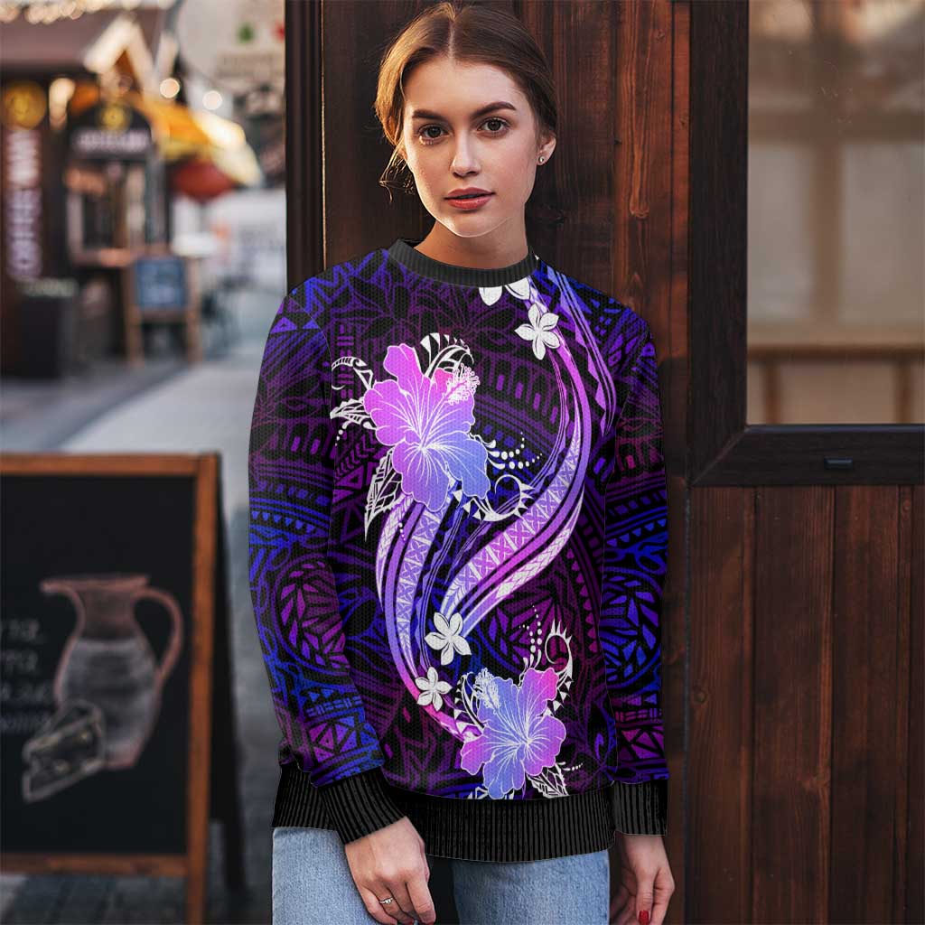 Galaxy Polynesian Pattern With Tropical Flowers Ugly Christmas Sweater