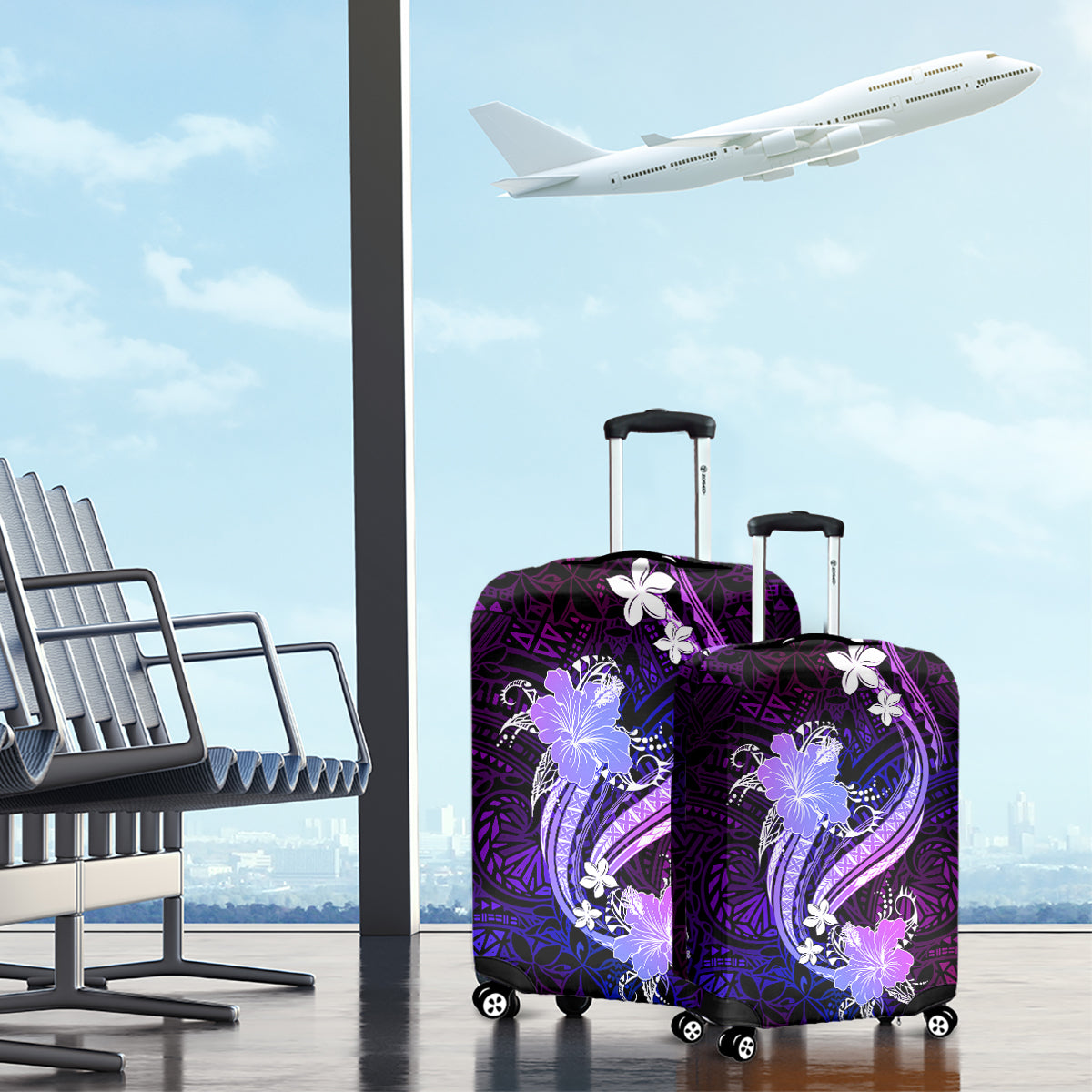 Galaxy Polynesian Pattern With Tropical Flowers Luggage Cover LT05 - Polynesian Pride