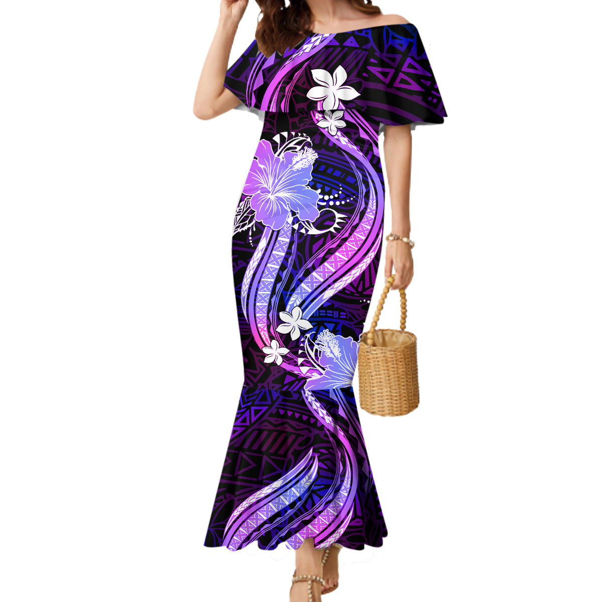 Galaxy Polynesian Pattern With Tropical Flowers Mermaid Dress LT05 Women Galaxy - Polynesian Pride