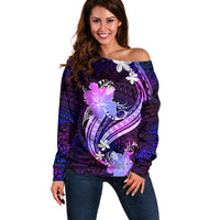 Galaxy Polynesian Pattern With Tropical Flowers Off Shoulder Sweater LT05 Women Galaxy - Polynesian Pride
