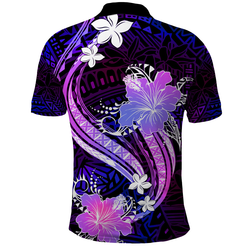 Galaxy Polynesian Pattern With Tropical Flowers Polo Shirt LT05 - Polynesian Pride