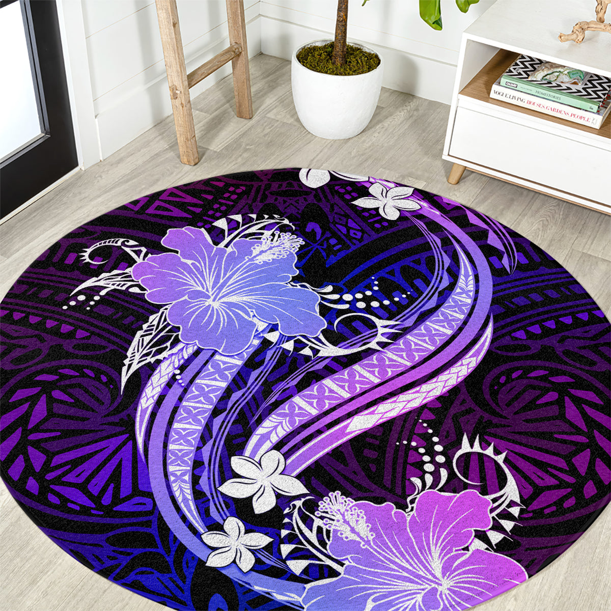 Galaxy Polynesian Pattern With Tropical Flowers Round Carpet LT05 Galaxy - Polynesian Pride