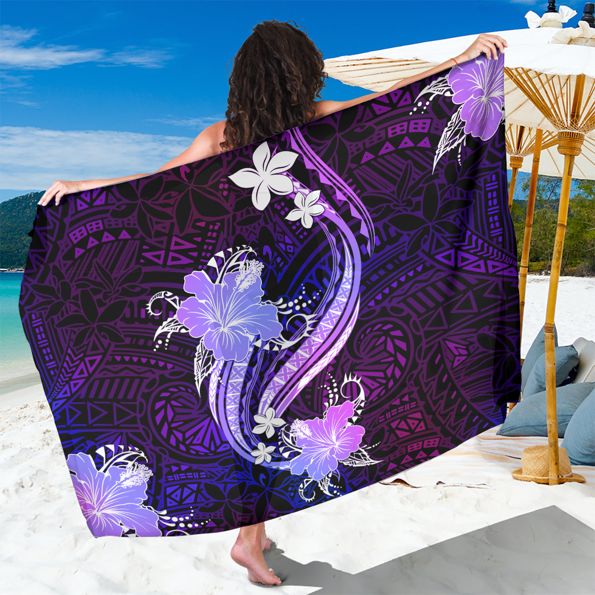 Galaxy Polynesian Pattern With Tropical Flowers Sarong LT05 One Size 44 x 66 inches Galaxy - Polynesian Pride