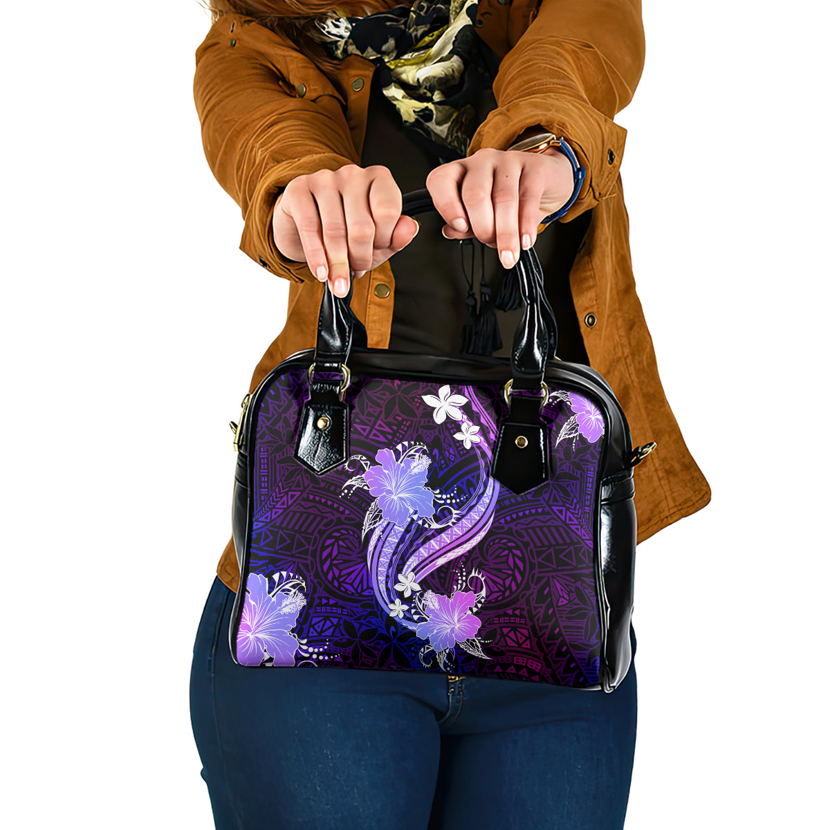 Galaxy Polynesian Pattern With Tropical Flowers Shoulder Handbag LT05 One Size Galaxy - Polynesian Pride