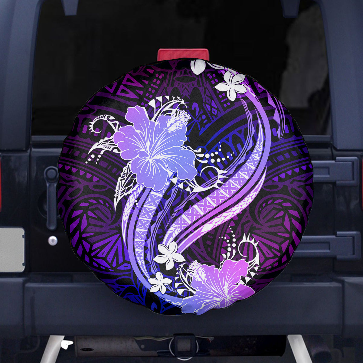 Galaxy Polynesian Pattern With Tropical Flowers Spare Tire Cover LT05 Galaxy - Polynesian Pride