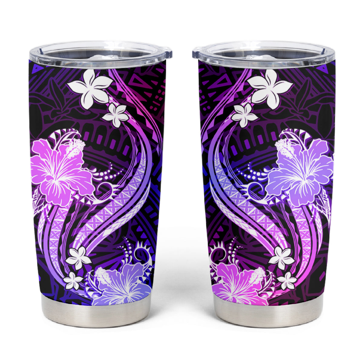 Galaxy Polynesian Pattern With Tropical Flowers Tumbler Cup