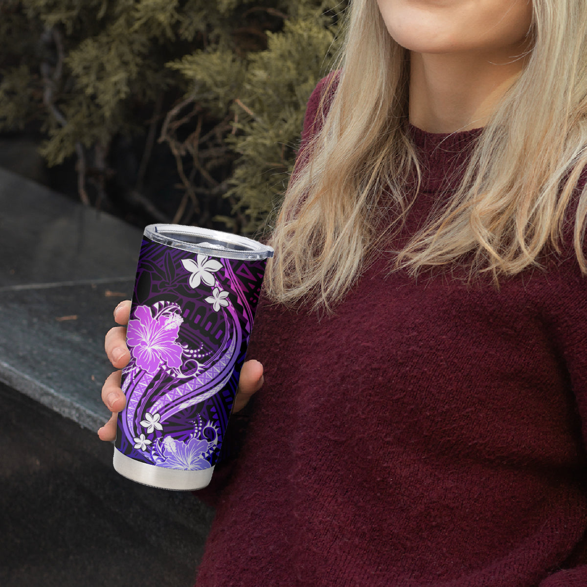 Galaxy Polynesian Pattern With Tropical Flowers Tumbler Cup