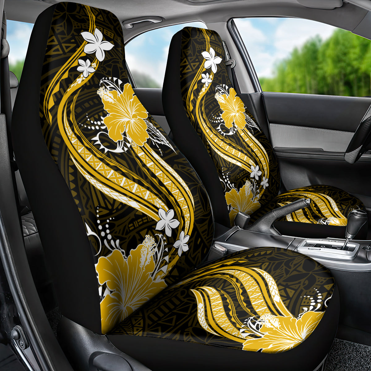 Gold Polynesian Pattern With Tropical Flowers Car Seat Cover LT05 - Polynesian Pride