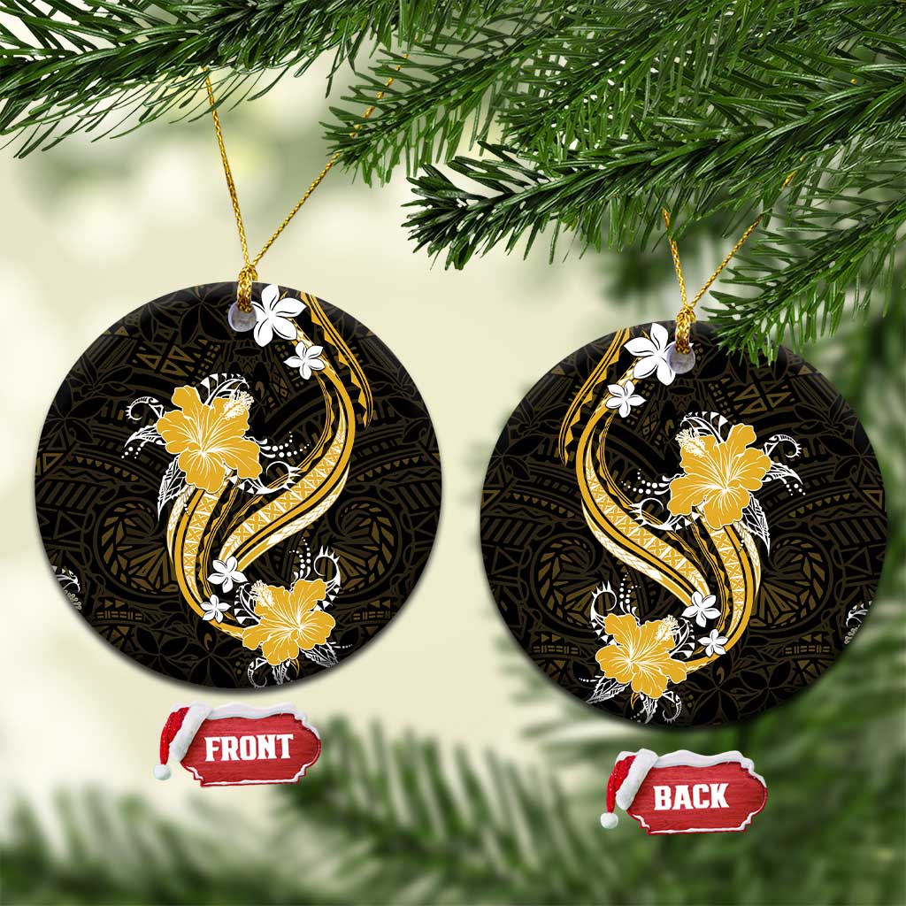 Gold Polynesian Pattern With Tropical Flowers Ceramic Ornament LT05 Circle Gold - Polynesian Pride