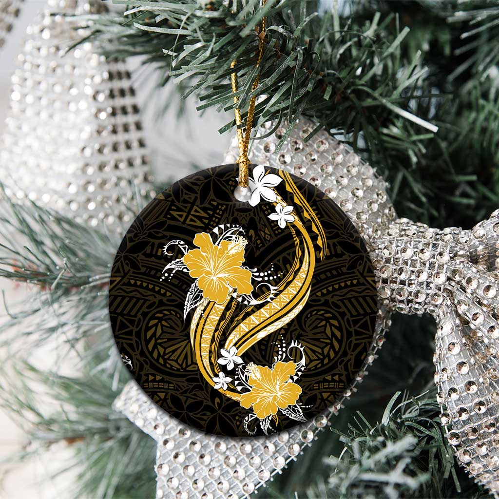 Gold Polynesian Pattern With Tropical Flowers Ceramic Ornament LT05 - Polynesian Pride