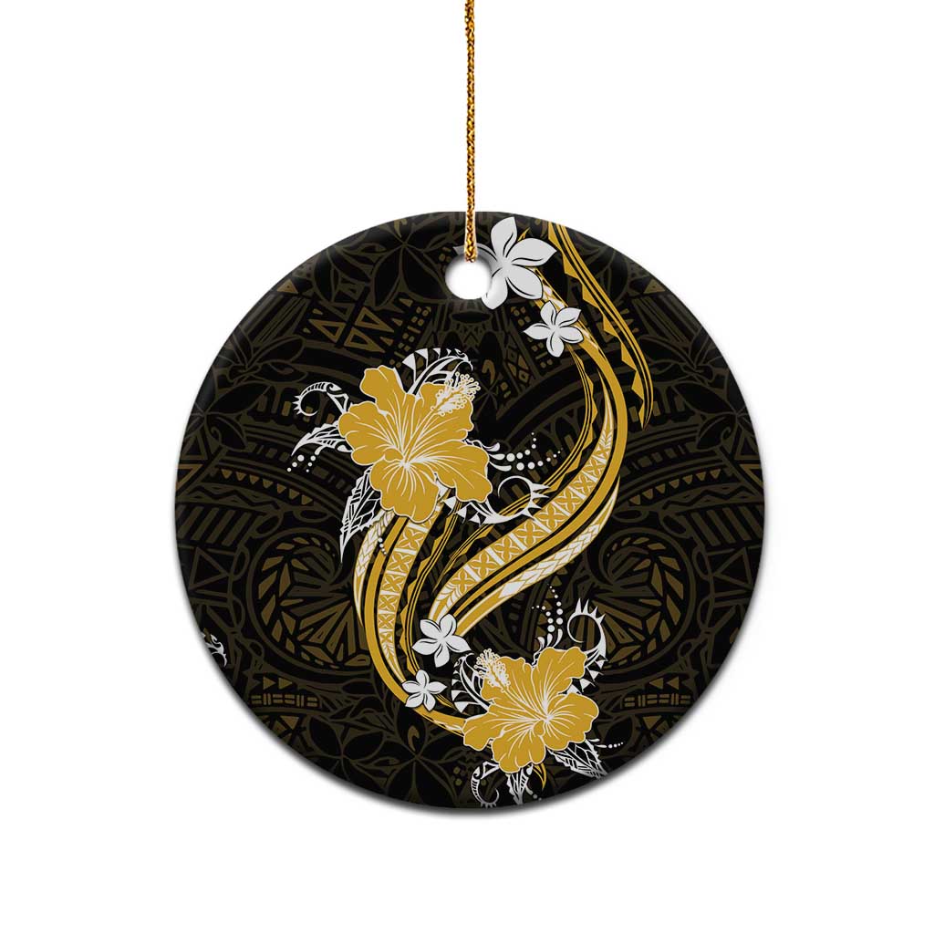 Gold Polynesian Pattern With Tropical Flowers Ceramic Ornament LT05 - Polynesian Pride