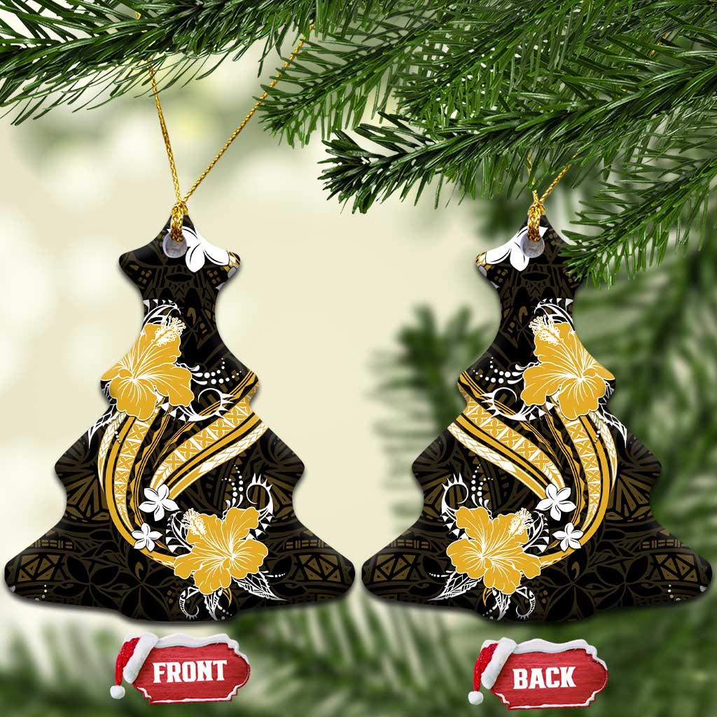 Gold Polynesian Pattern With Tropical Flowers Ceramic Ornament LT05 Christmas Tree Gold - Polynesian Pride