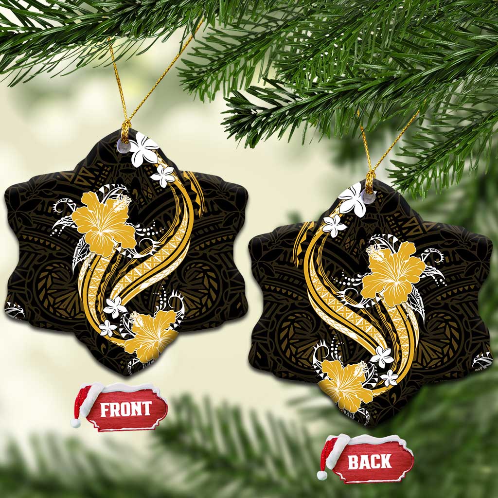 Gold Polynesian Pattern With Tropical Flowers Ceramic Ornament LT05 Snow Flake Gold - Polynesian Pride