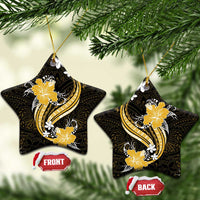Gold Polynesian Pattern With Tropical Flowers Ceramic Ornament LT05 Star Gold - Polynesian Pride