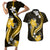 Gold Polynesian Pattern With Tropical Flowers Couples Matching Short Sleeve Bodycon Dress and Hawaiian Shirt LT05 Gold - Polynesian Pride