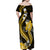 Gold Polynesian Pattern With Tropical Flowers Family Matching Off Shoulder Maxi Dress and Hawaiian Shirt LT05 - Polynesian Pride