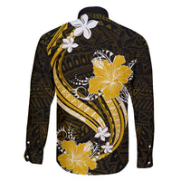 Gold Polynesian Pattern With Tropical Flowers Family Matching Off Shoulder Short Dress and Hawaiian Shirt LT05 - Polynesian Pride