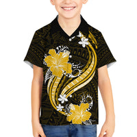 Gold Polynesian Pattern With Tropical Flowers Family Matching Off Shoulder Short Dress and Hawaiian Shirt LT05 Son's Shirt Gold - Polynesian Pride