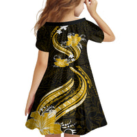 Gold Polynesian Pattern With Tropical Flowers Family Matching Summer Maxi Dress and Hawaiian Shirt LT05 - Polynesian Pride