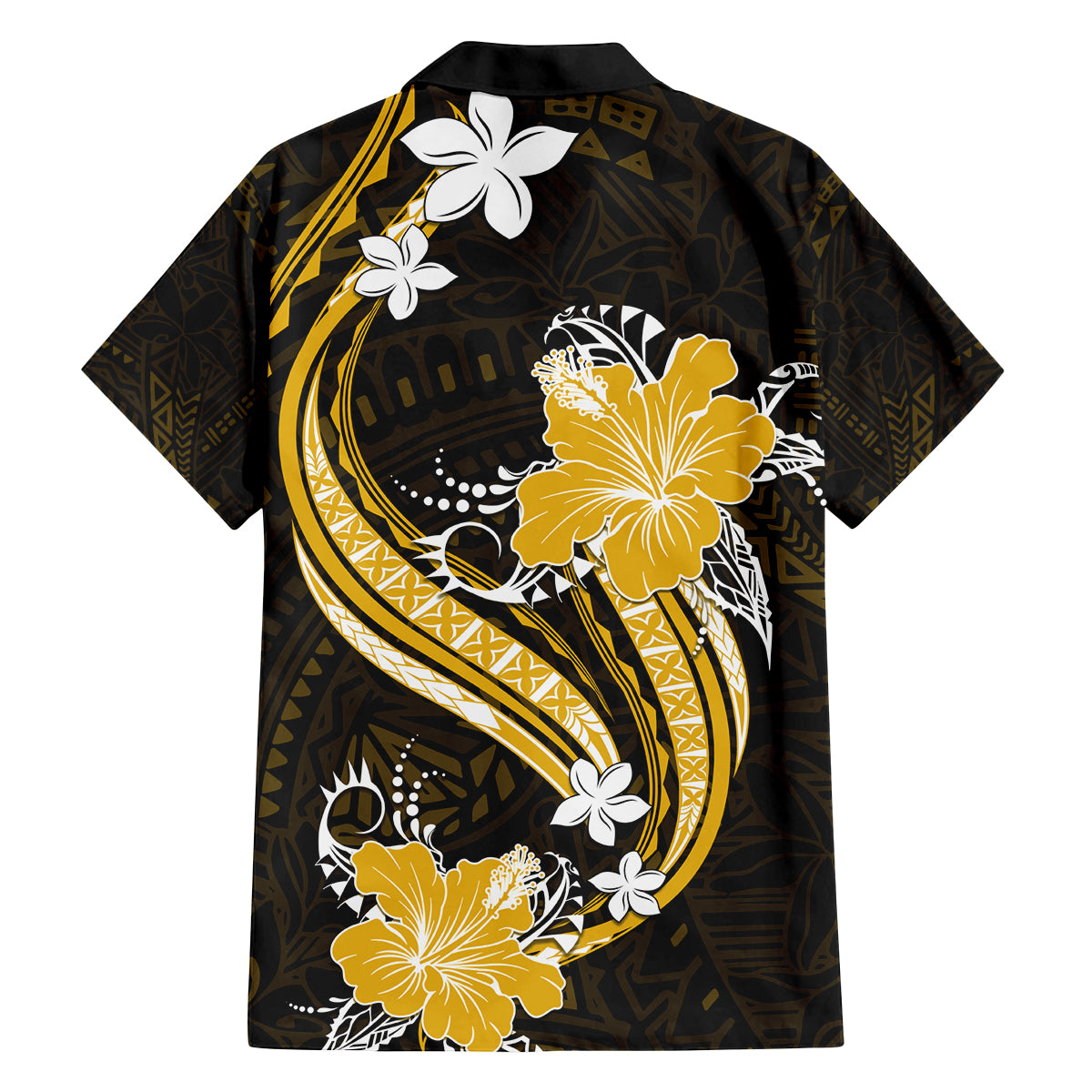 Gold Polynesian Pattern With Tropical Flowers Family Matching Summer Maxi Dress and Hawaiian Shirt LT05 - Polynesian Pride