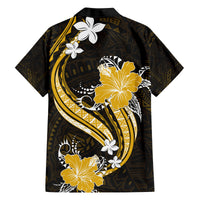 Gold Polynesian Pattern With Tropical Flowers Family Matching Summer Maxi Dress and Hawaiian Shirt LT05 - Polynesian Pride