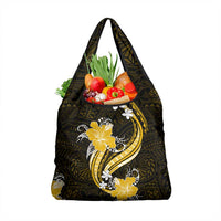 Gold Polynesian Pattern With Tropical Flowers Grocery Bag