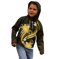 Gold Polynesian Pattern With Tropical Flowers Kid Hoodie LT05 - Polynesian Pride