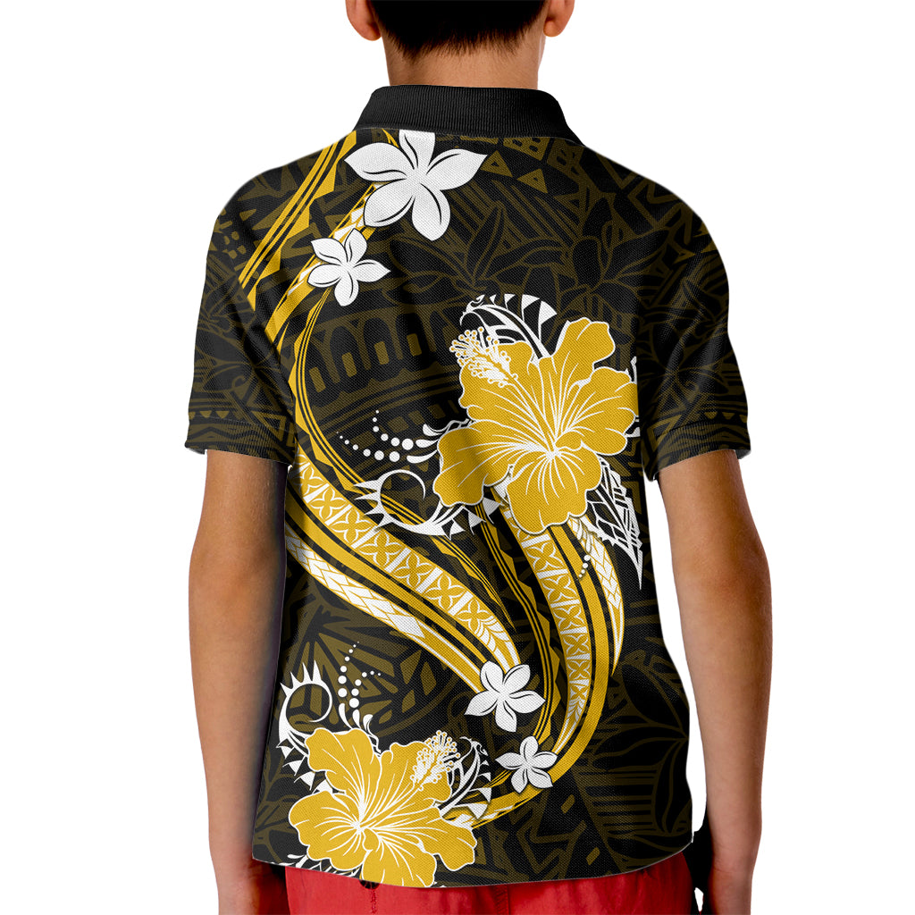 Gold Polynesian Pattern With Tropical Flowers Kid Polo Shirt LT05 - Polynesian Pride