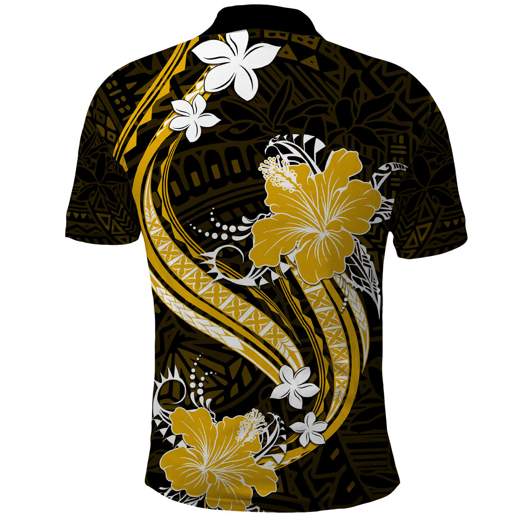Gold Polynesian Pattern With Tropical Flowers Polo Shirt LT05 - Polynesian Pride