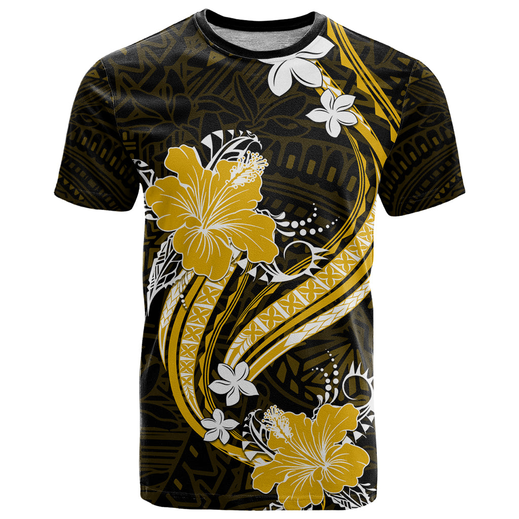 Gold Polynesian Pattern With Tropical Flowers T Shirt LT05 Gold - Polynesian Pride