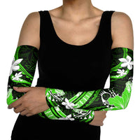 Green Polynesian Pattern With Tropical Flowers Arm Sleeves - Polynesian Pride