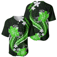 Green Polynesian Pattern With Tropical Flowers Baseball Jersey LT05 - Polynesian Pride