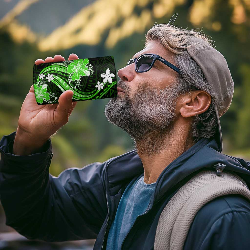 Green Polynesian Pattern With Tropical Flowers 4 in 1 Can Cooler Tumbler