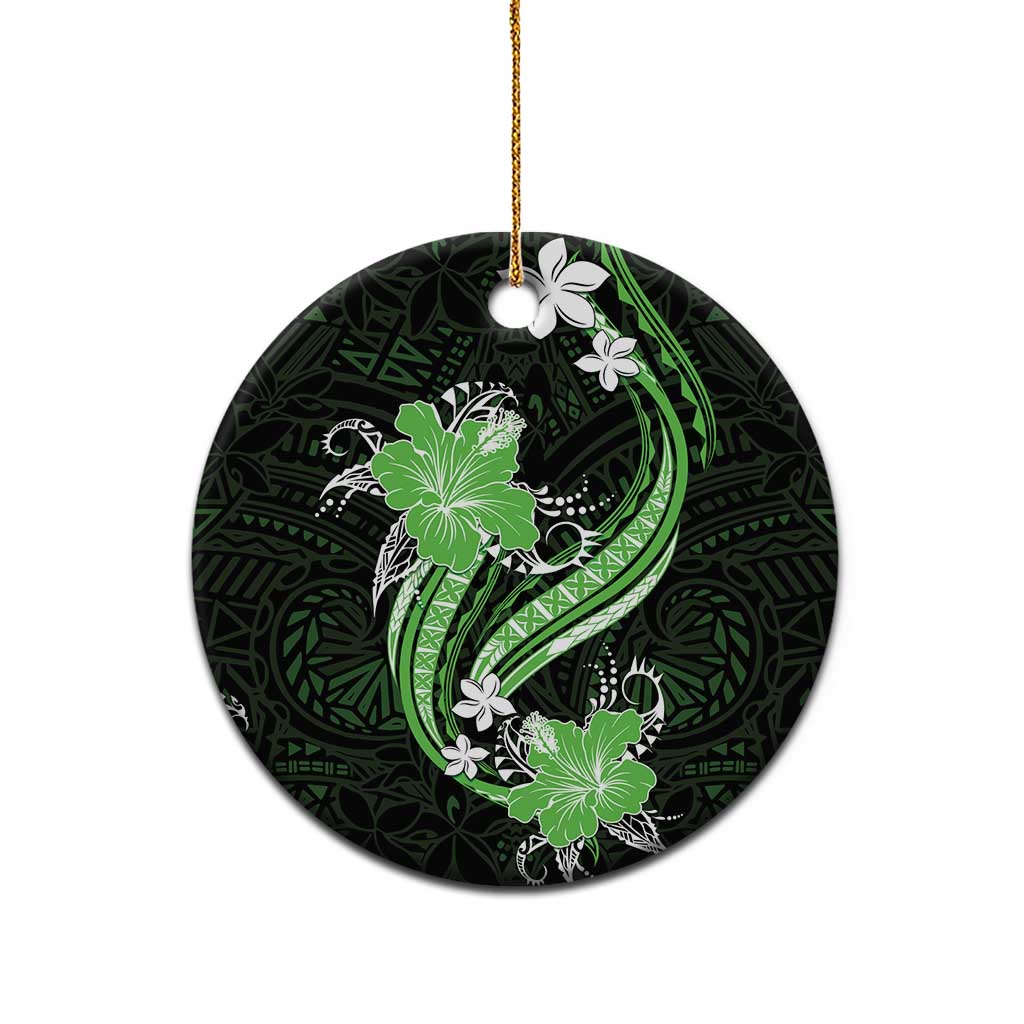 Green Polynesian Pattern With Tropical Flowers Ceramic Ornament LT05 - Polynesian Pride