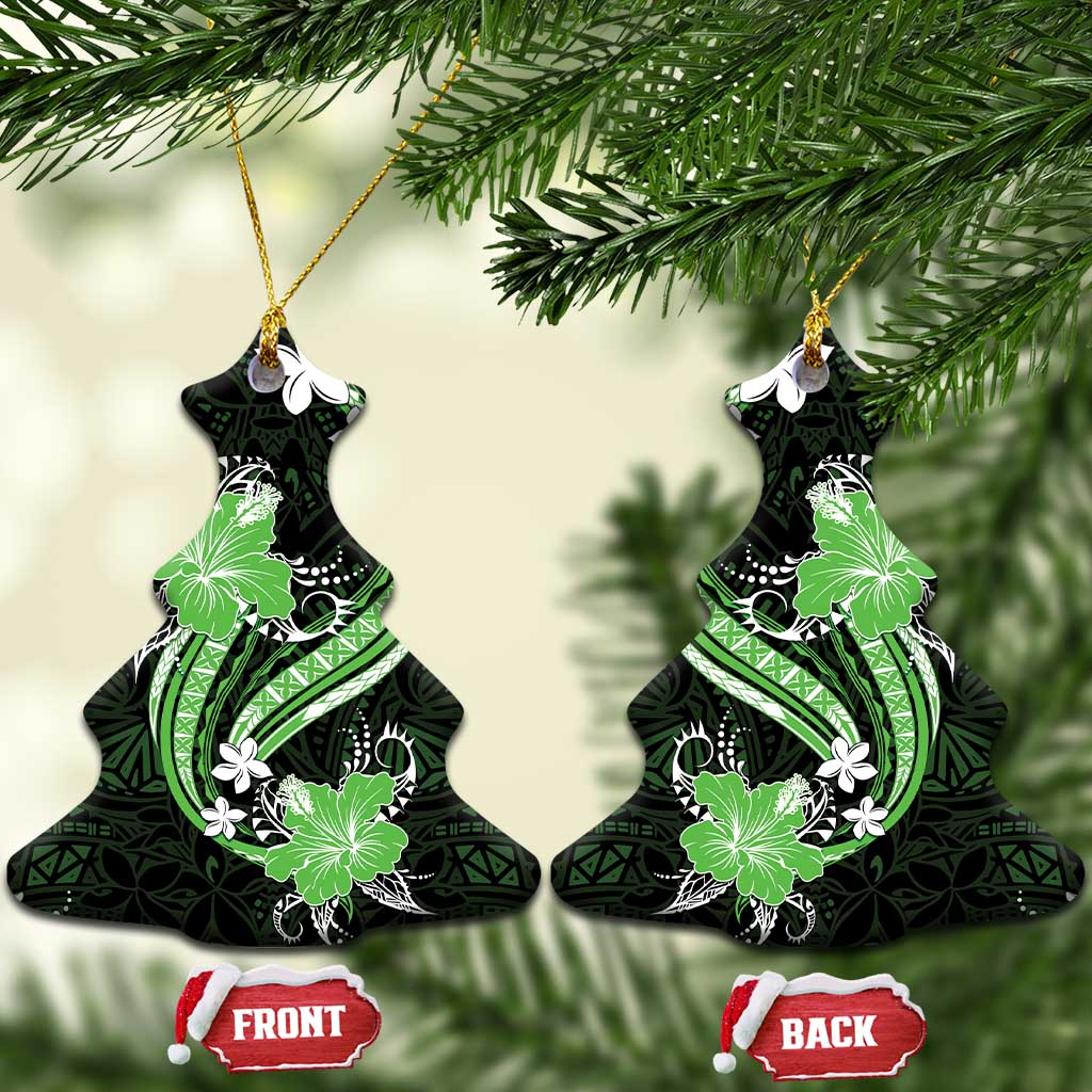 Green Polynesian Pattern With Tropical Flowers Ceramic Ornament LT05 Christmas Tree Green - Polynesian Pride