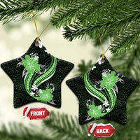 Green Polynesian Pattern With Tropical Flowers Ceramic Ornament LT05 Star Green - Polynesian Pride