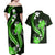 Green Polynesian Pattern With Tropical Flowers Couples Matching Off Shoulder Maxi Dress and Hawaiian Shirt LT05 - Polynesian Pride