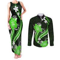 Green Polynesian Pattern With Tropical Flowers Couples Matching Tank Maxi Dress and Long Sleeve Button Shirt LT05 Green - Polynesian Pride