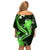 Green Polynesian Pattern With Tropical Flowers Family Matching Off Shoulder Short Dress and Hawaiian Shirt LT05 - Polynesian Pride