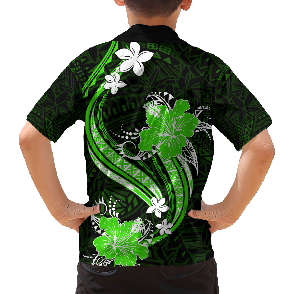 Green Polynesian Pattern With Tropical Flowers Family Matching Tank Maxi Dress and Hawaiian Shirt LT05 - Polynesian Pride