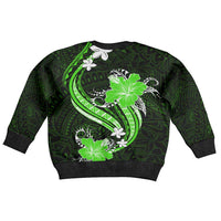 Green Polynesian Pattern With Tropical Flowers Kid Ugly Christmas Sweater