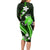 Green Polynesian Pattern With Tropical Flowers Long Sleeve Bodycon Dress LT05 - Polynesian Pride